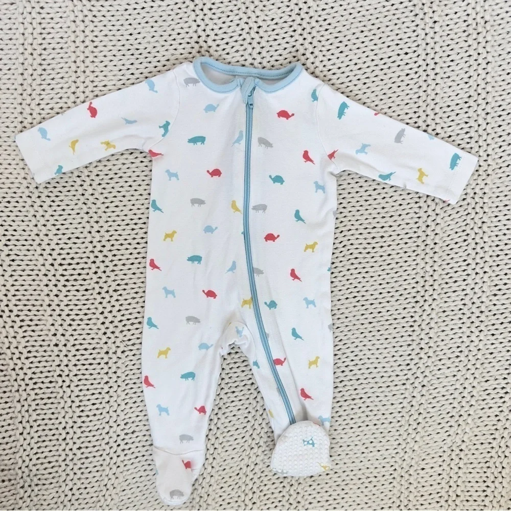 Baby Boden White and Blue Animal Footie One Piece with Zipper Size 3-6 Months
